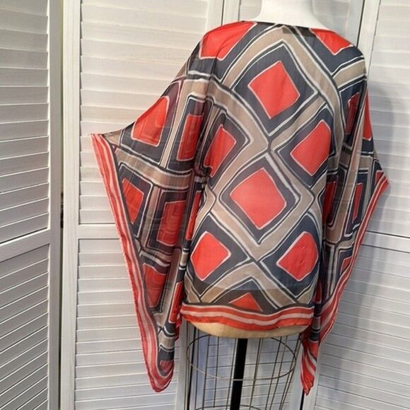 Outback Poncho Top Size Medium Red Semi-Sheer NWOT - Picture 7 of 9